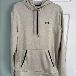Under Armour Men’s Light Beige Pullover Hoodie with Black Accents